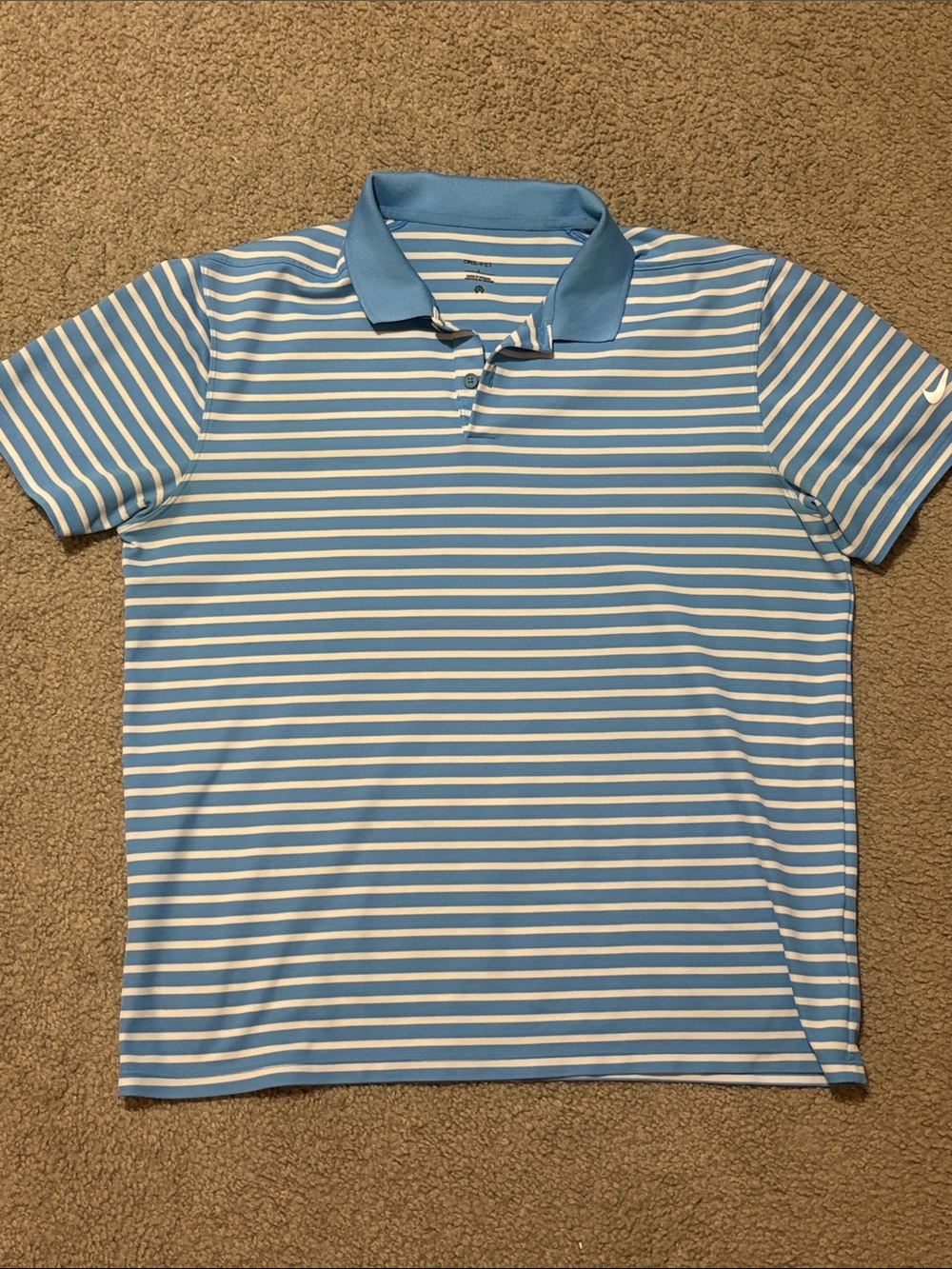 Nike Dri-Fit Light Blue and White Striped Men's Polo Shirt
